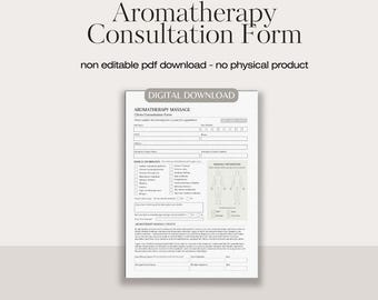 Formularz konsultacji masażu aromaterapeutycznego | cyfrowy formularz przyjęcia aromaterapeuty | formularz przyjęcia klienta | formularze zgody salonu | natychmiastowe pobranie