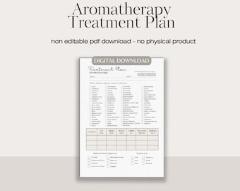 Formularz planu leczenia aromaterapią | plan leczenia do druku | formularze aromaterapii | przyjęcie aromaterapii | formularze spa | natychmiastowe pobranie