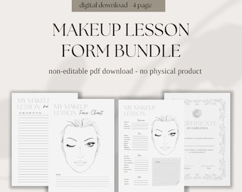Pakiet lekcji makijażu | formularz do nauki makijażu | pakiet formularzy do nauki makijażu | formularze do makijażu | formularze do salonu | natychmiastowe pobranie