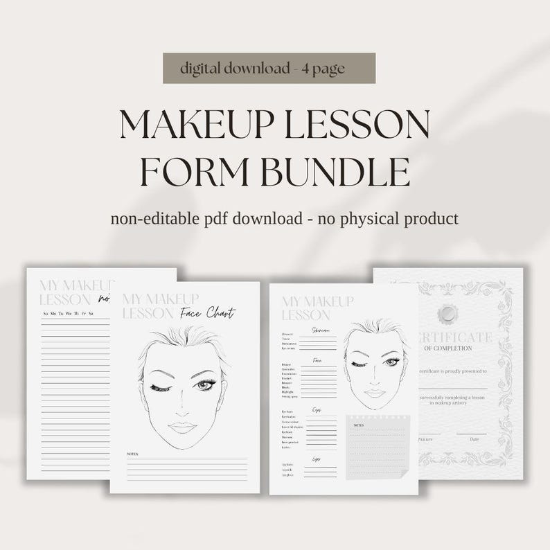 Makeup artist lesson bundle | make up artist teaching form | makeup artistry form bundle | beauty forms | salon forms | instant download image 1