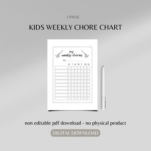 Kids weekly chore chart | chore chart | chore record | cleaning schedule | cleaning chart | kids chart | childrens chore chart