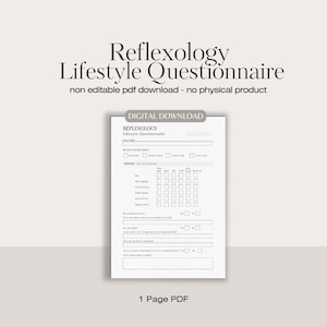 Reflexology lifestyle questionnaire | spa health questionnaire | salon spa health form | reflexology forms | digital form | instant download