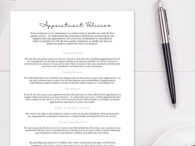 Salon Printable Appointment Policies | Beauty Salon Spa Appointment ...
