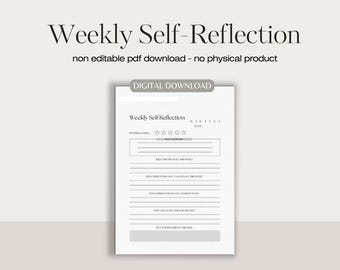 Weekly self reflection journal  |  printable weekly self reflection record  |  self care journal  |  printable self care diary
