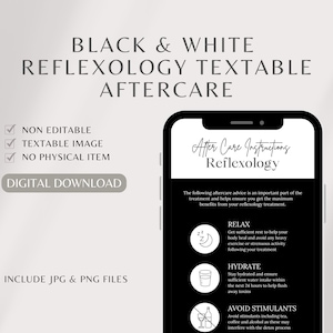 Cartão preto e branco dos cuidados posteriores do Reflexology de <br> Entrega Rápida? cuidados posteriores digitais de reflexologia | pós-tratamento textável de reflexologia | cartão digital de cuidados posteriores