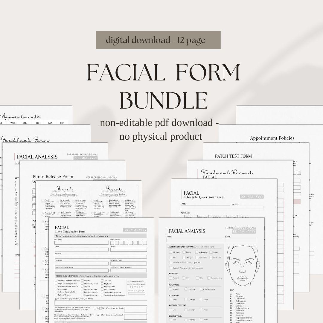 Facial Form Facial Form Bundle | Digital Facial Forms | Salon Form Bundle | Beauty ...