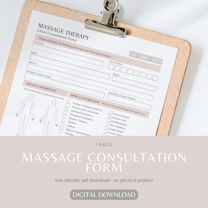 Massage consultation form | massage client intake | digital consent form | beauty spa form | client intake | instant download