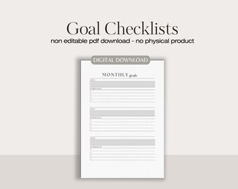 Monthly printable goal checklists | goal setting lists printable | digital printable monthly planners | printable monthly schedule