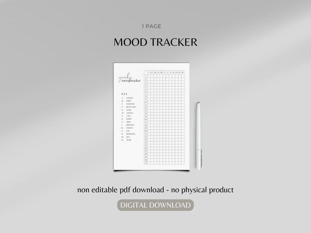 Mood Tracker Yearly Mood Tracker Mood Track Selfcare Etsy