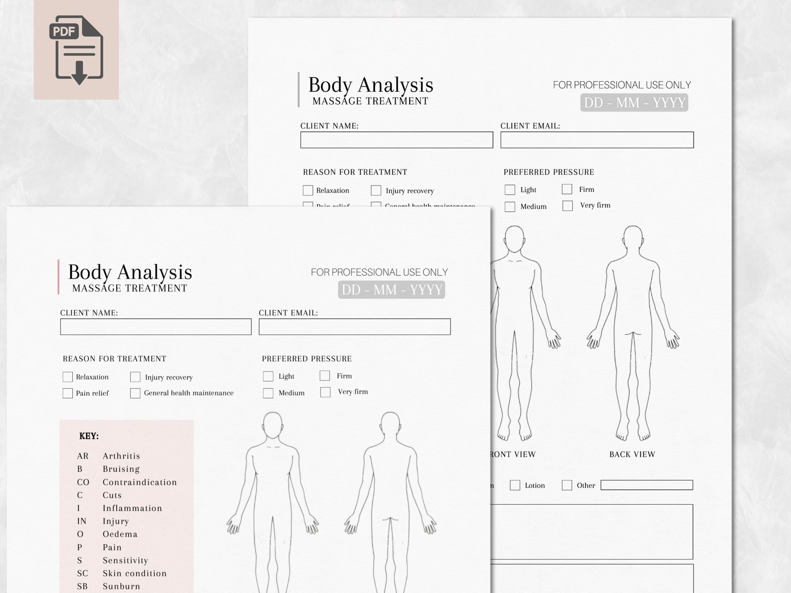 Massage Body Analysis Printable Form | Digital Form | Massage Therapy ...