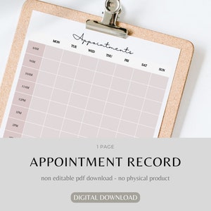 Beauty business appointment record printable treatment appointment record treatment record form appointment log booking form image 1