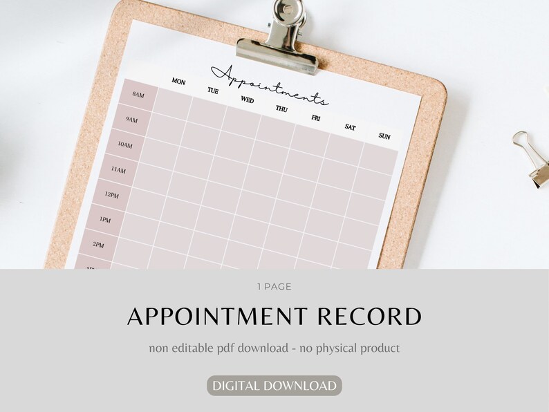 Beauty business appointment record printable treatment appointment record treatment record form appointment log booking form image 1