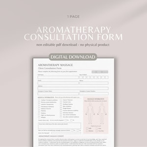 Aromatherapy massage consultation form  | digital aromatherapist intake form | client intake form | salon consent forms | instant download