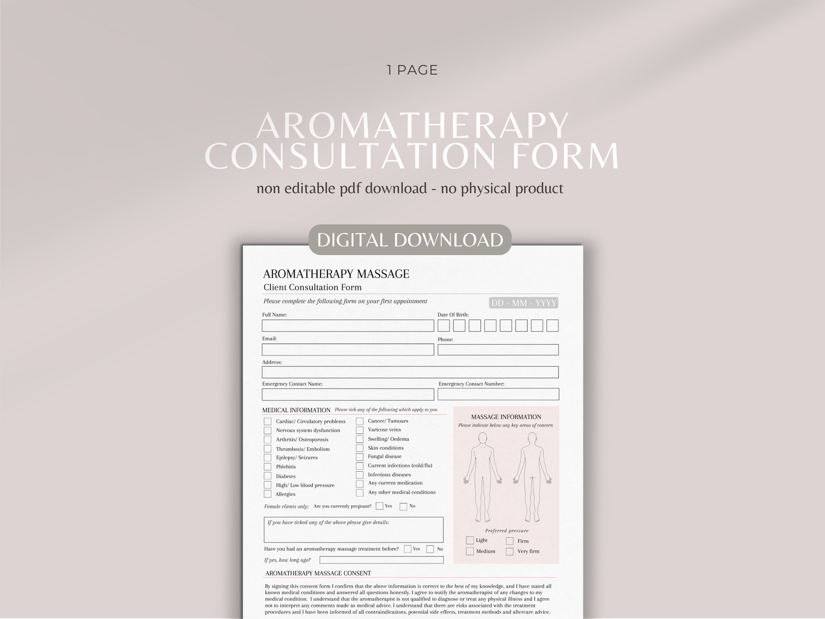 Aromatherapy Massage Consultation Form Digital Aromatherapist Intake