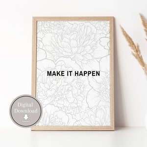 Quote wall art poster print | motivational quote poster | gifts for her | black and white wall art poster | floral poster | instant download