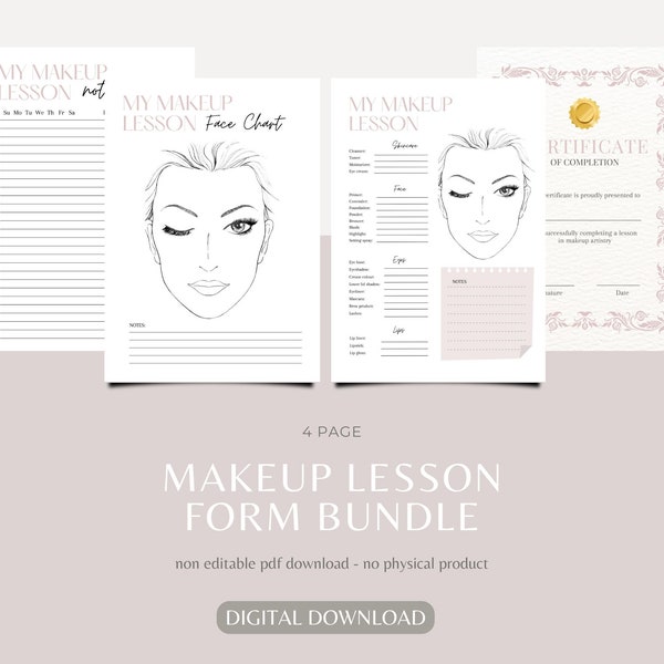 Makeup artist lesson bundle | make up artist teaching form | makeup artistry form bundle | beauty forms |  salon forms | instant download