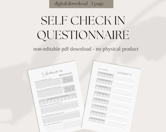 Self care progress questionnaire | selfcare check in | printable mental health and wellbeing questionnaire | printable selfcare tracker