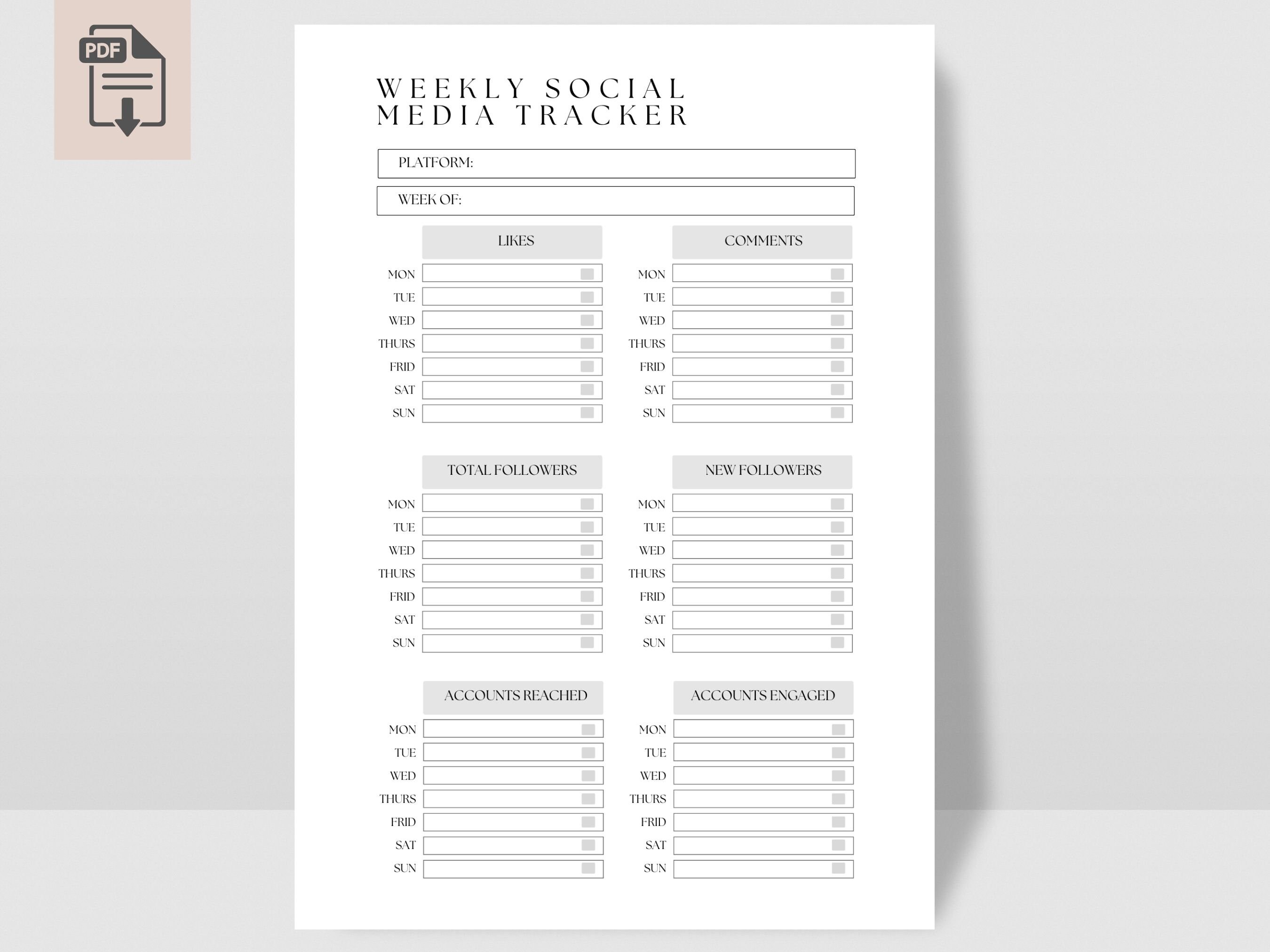 Weekly Social Media Tracker Social Media Content Tracker Social Media Plan Social Media Planning ...