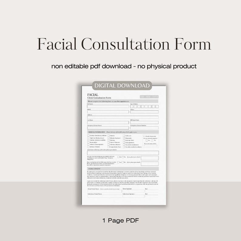 Facial Consultation Form | Digital Esthetician Client Intake Form ...