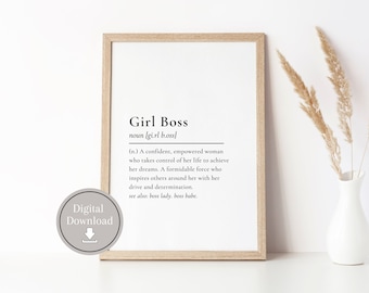 Girl boss definition wall art | girl boss definition poster print | wall art for boss babes | gifts for her | boss babe definition wall art