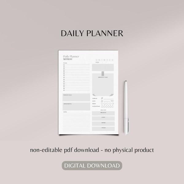 Daily planner | printable daily planner | productivity planner | daily habit tracker | daily meal planner | instant download planner