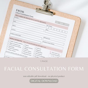 Facial consultation form | digital esthetician client intake form | printable facial consent form | salon beauty forms | instant download