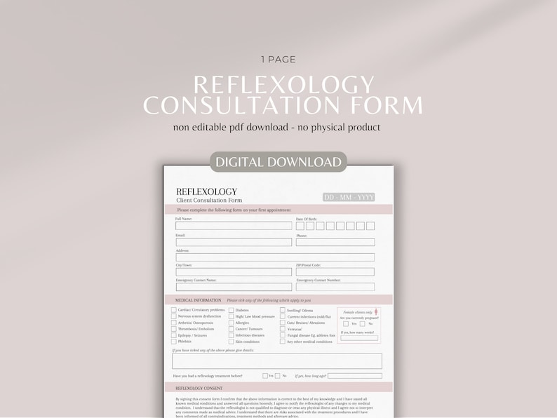 Reflexology Digital Consultation Form | Reflexologist Intake Form | Spa ...