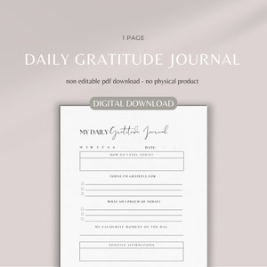 Diario de gratitud / diario de gratitud diario / diario de gratitud imprimible digital / descarga del diario de gratitud imprimible / gratitud diaria