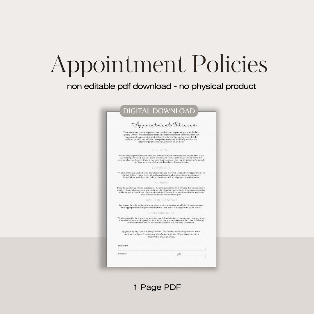 Salon Printable Appointment Policies | Beauty Salon Spa Appointment ...