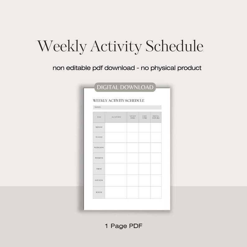 Weekly Activity Schedule | Daily Routine Schedule | Daily Planner ...