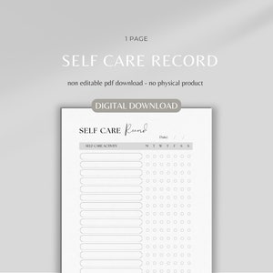 Self care record | printable daily self care checklist | self care journal | self care | instant download | daily self care planner