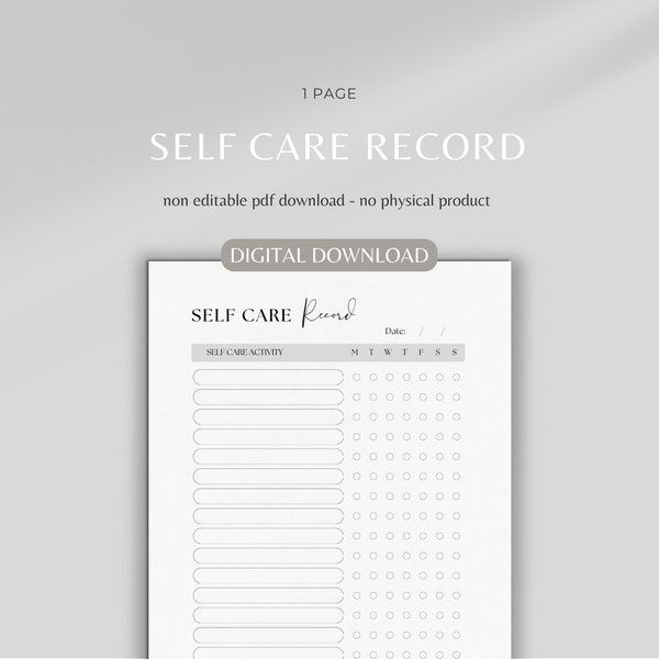 Self care record | printable daily self care checklist | self care journal | self care | instant download | daily self care planner