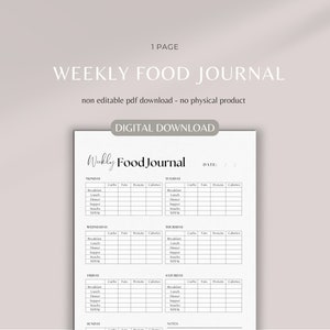 Weekly food journal | food record | food planner | food tracker | meal tracker | meal planner | food log | diet planner | calorie counter