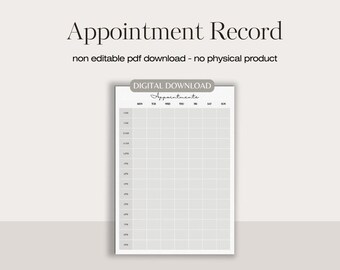 Beauty business appointment record | printable treatment appointment record | treatment record form | appointment log | booking form