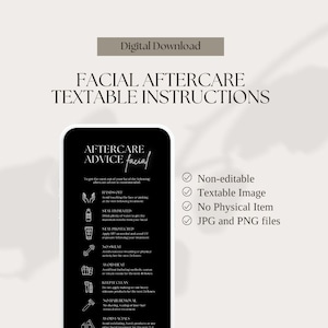 Facial black and white digital aftercare instructions | textable aftercare advice | Esthetician facial post care advice instructions