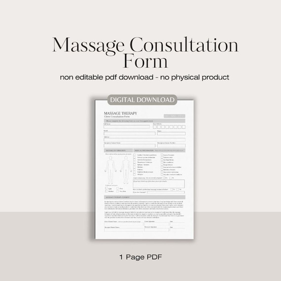 Massage consultation form | massage client intake | digital consent form | beauty spa form | client intake | instant download