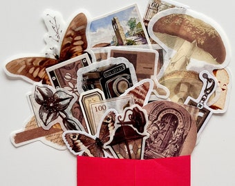 BROWN STICKER PACK | Journal Sticker Kit Vintage Theme Embellishments Scrapbook Decor Beige Craft Supplies Random Surprise Sticker Grab Bag