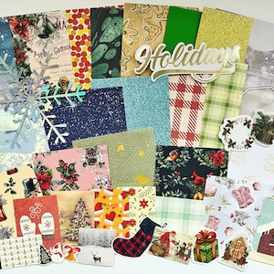 LOT DE PAPIER DE NOL | Kit de journal indésirable 40 pièces | Pack d'artisanat Scrapbook des Fêtes | Sac de Noël | Fournitures d'artisanat en papier pour l'hiver festif