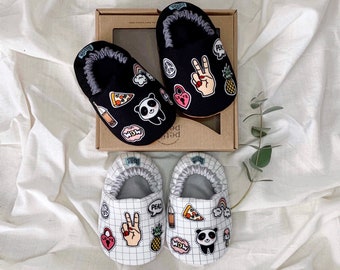 Funky Patches Baby Booties | Zachte zolen babyschoenen | Wieg Schoenen