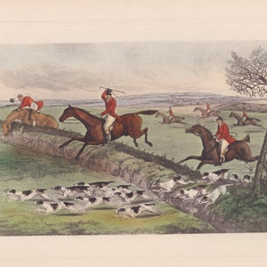 Victorian Horsemen Foxhunt Scene Foxhound Dogs Fox hunting Antique Horse Art Print