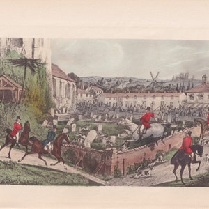 Early Foxhunt Foxhound Dogs Equestrian Horsemen Fox Hunting Antique Horse Art Print