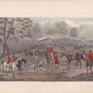 Victorian Horsemen Foxhunt Scene Foxhound Dogs Fox hunting Antique Horse Art Print