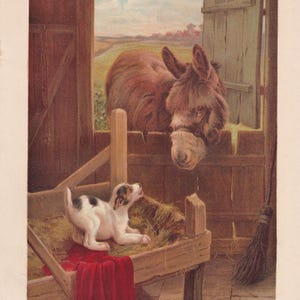 Victorian Lithograph Little Girl and Dog - Etsy