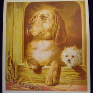 Bloodhound Dog With West Highland White Terrier Dog Westie Pets Animals Antique Dog Art Print Antique Lithograph 1872 by Landseer