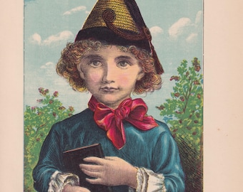1888年ビクトリア朝時代の少女のイラスト、アンティークブックのページ
