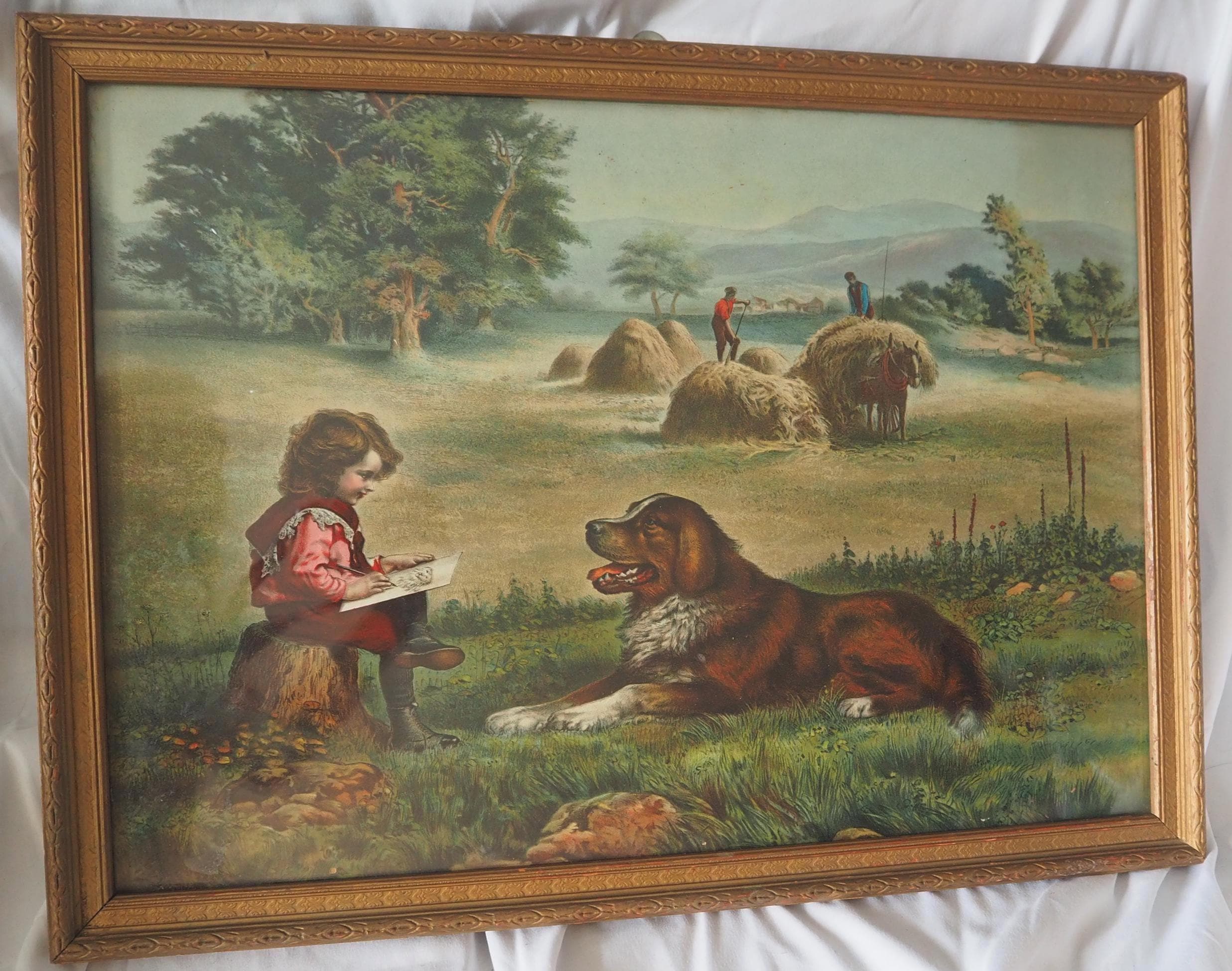 Antique Girl With Dog Picture - Etsy