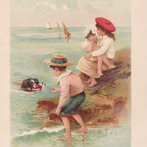Victorian Lithograph Little Girl and Dog - Etsy