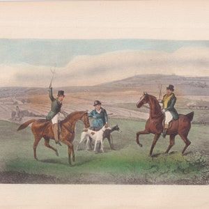 Early Fox Hunting Foxhound Dogs Equestrian Horsemen Hunt Scene Antique Horse Art Print