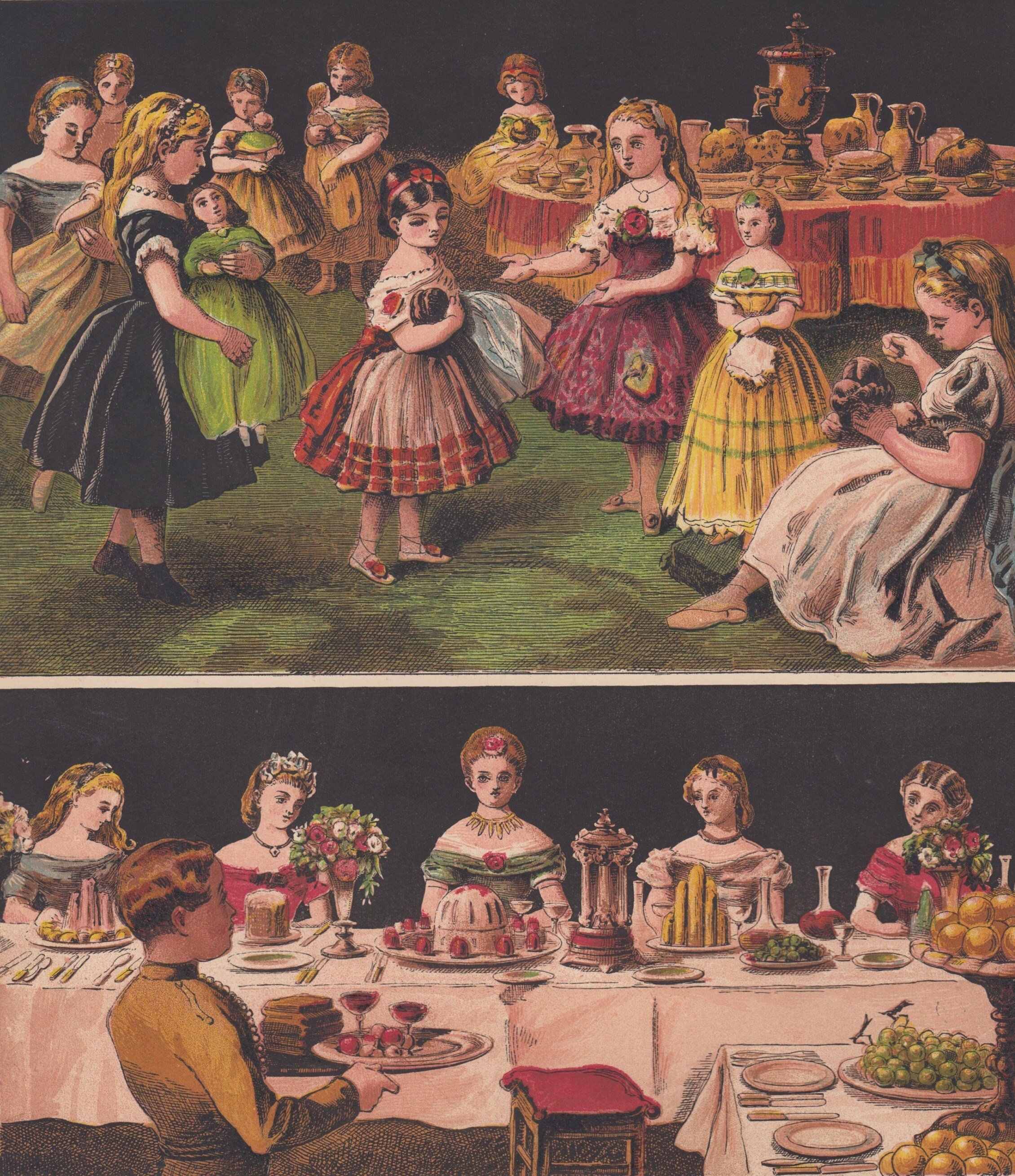 Victorian Girls With Their Dolls At Birthday Party Birthday Etsy