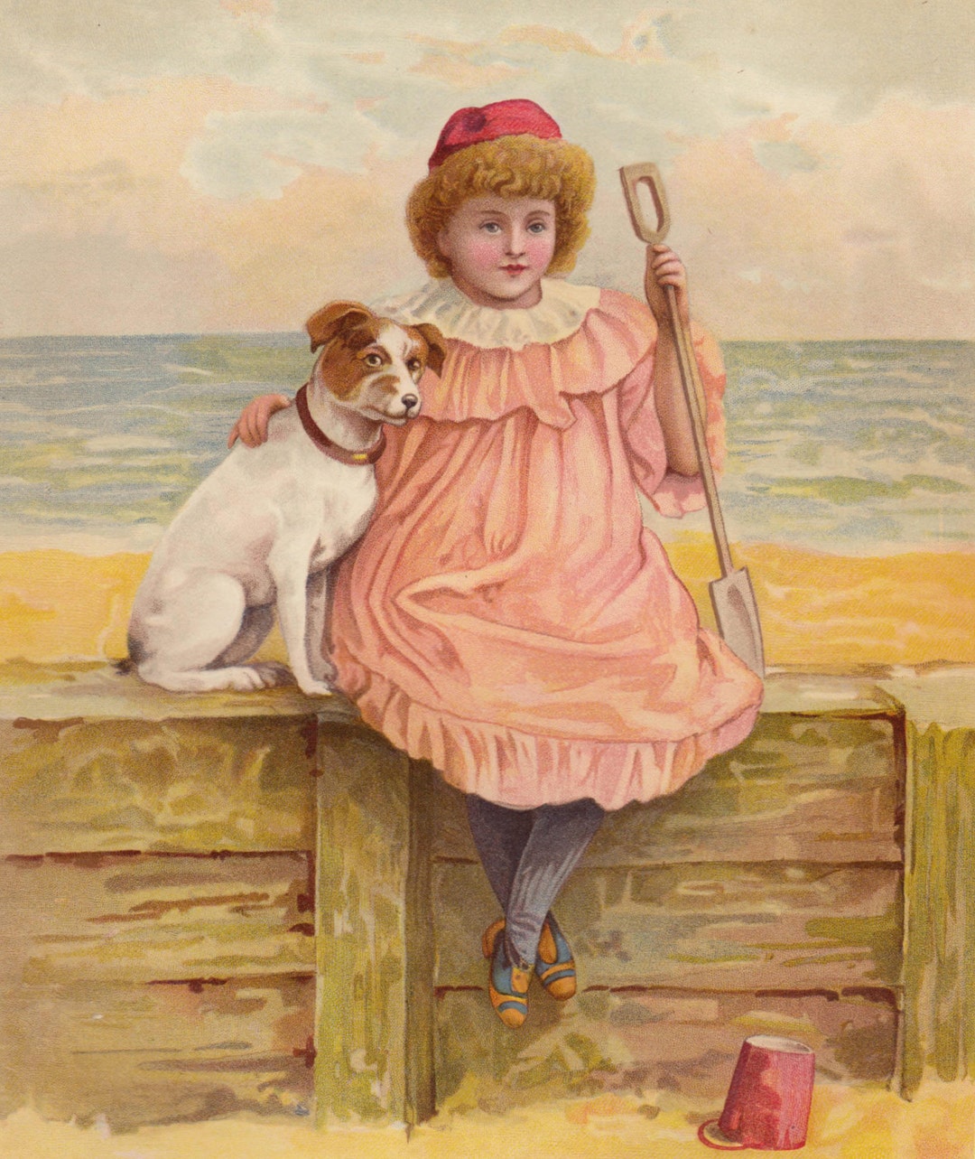 Jack Russell Terrier Dog Victorian Girl by Seashore Antique Dog Art ...